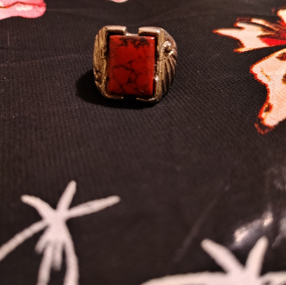 Men's red Jasper unbranded ring vintage silver